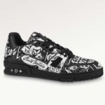 Louis Vuitton Unisex LV Trainer Sneaker Schwarz bedrucktes Canvas Gummilaufsohle Monogramm Blumen