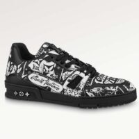 Louis Vuitton Unisex LV Trainer Sneaker Black Printed Canvas Rubber Outsole Monogram Flowers (8)