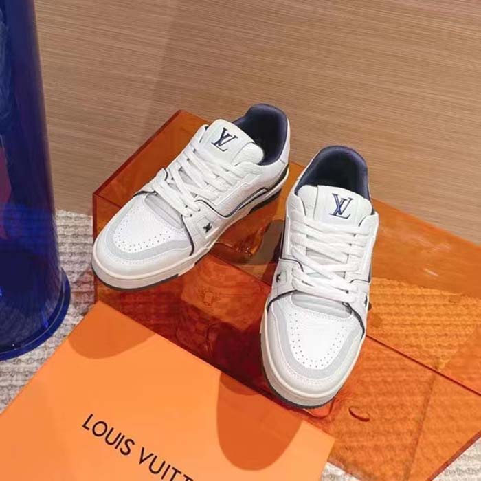 Louis Vuitton Unisex LV Trainer Sneaker Blue Calf Leather Rubber Outsole Initials (10)