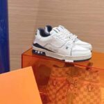 Louis Vuitton Unisex LV Trainer Sneaker Blue Calf Leather Rubber Outsole Initials - immagine 2