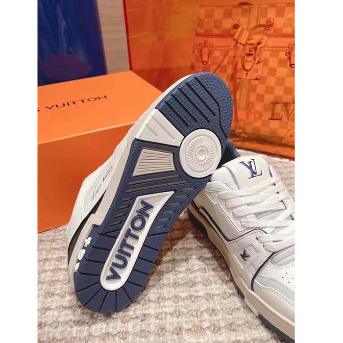 Louis Vuitton Unisex LV Trainer Sneaker Blue Calf Leather Rubber Outsole Initials (4)