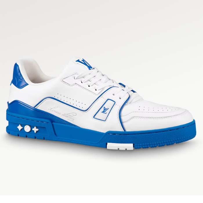 Louis Vuitton Unisex LV Trainer Sneaker Blue Calf Leather Rubber Outsole Initials