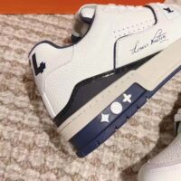 Louis Vuitton Unisex LV Trainer Sneaker Blue Calf Leather Rubber Outsole Initials (7)