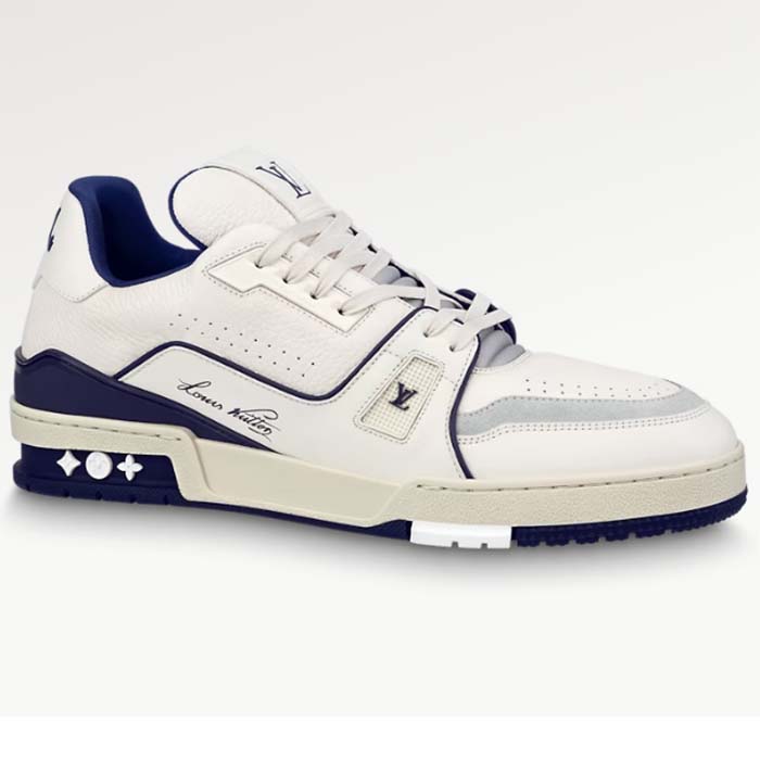 Louis Vuitton Unisex LV Trainer Sneaker Blue Grained Calf Leather Rubber Initials (3)