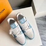 Louis Vuitton Unisex LV Trainer Sneaker Blue Mix Materials Rubber Initials Monogram Flowers - immagine 4