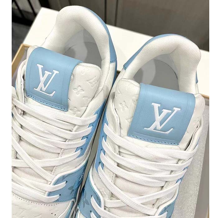 Louis Vuitton Unisex LV Trainer Sneaker Blue Mix Materials Rubber Initials Monogram Flowers (2)