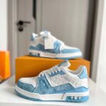 Louis Vuitton Unisex LV Trainer Sneaker Blue Mix Materials Rubber Initials Monogram Flowers - immagine 3