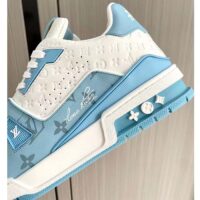 Louis Vuitton Unisex LV Trainer Sneaker Blue Mix Materials Rubber Initials Monogram Flowers (7)