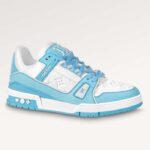 Louis Vuitton Unisex LV Trainer Sneaker Blu Materiali Misti Gomma Iniziali Monogramma Fiori