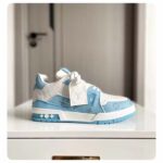 Louis Vuitton Unisex LV Trainer Sneaker Blue Mix Materials Rubber Initials Monogram Flowers - immagine 2