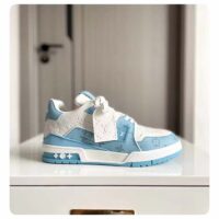 Louis Vuitton Unisex LV Trainer Sneaker Blue Mix Materials Rubber Initials Monogram Flowers (7)