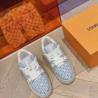 Louis Vuitton Unisex LV Trainer Sneaker Blue Monogram Textile Rubber Outsole Initials (3)