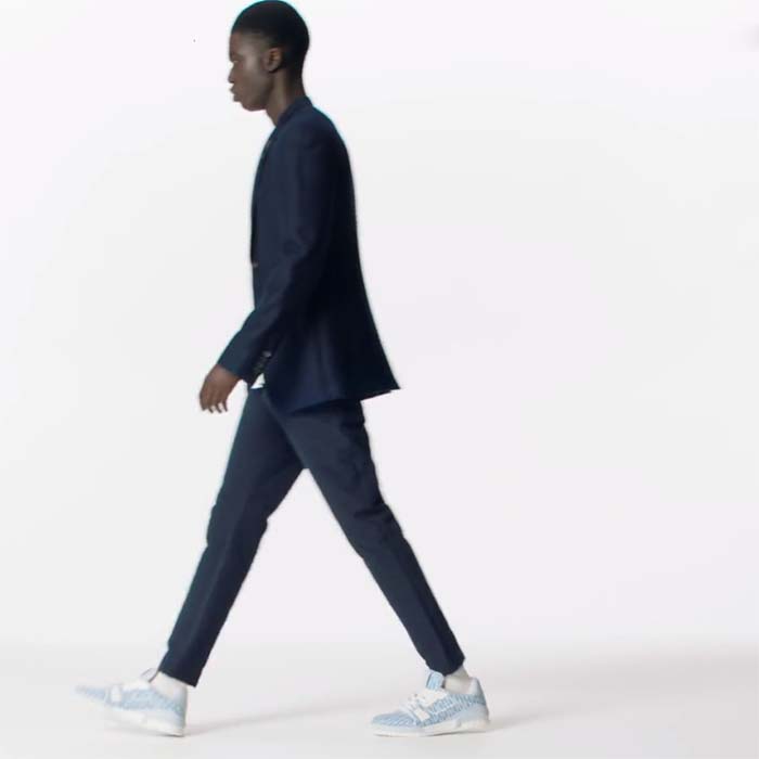 Louis Vuitton Unisex LV Trainer Sneaker Blue Monogram Textile Rubber Outsole Initials (12)