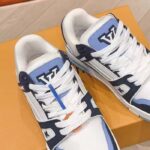 Louis Vuitton Unisex LV Trainer Sneaker Blue Nubuck Grained Calf Leather Rubber Initials - Image 6
