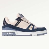 Louis Vuitton Unisex LV Trainer Sneaker Blue Nubuck Grained Calf Leather Rubber Initials (2)