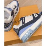 Louis Vuitton Unisex LV Trainer Sneaker Blue Nubuck Grained Calf Leather Rubber Initials - Image 8