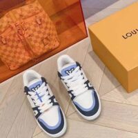Louis Vuitton Unisex LV Trainer Sneaker Blue Nubuck Grained Calf Leather Rubber Initials (2)