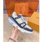 Louis Vuitton Unisex LV Trainer Sneaker Blue Nubuck Grained Calf Leather Rubber Initials - Image 10