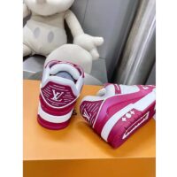 Louis Vuitton Unisex LV Trainer Sneaker Fuchsia Mix Materials Rubber Outsole Initials Monogram Flowers (4)