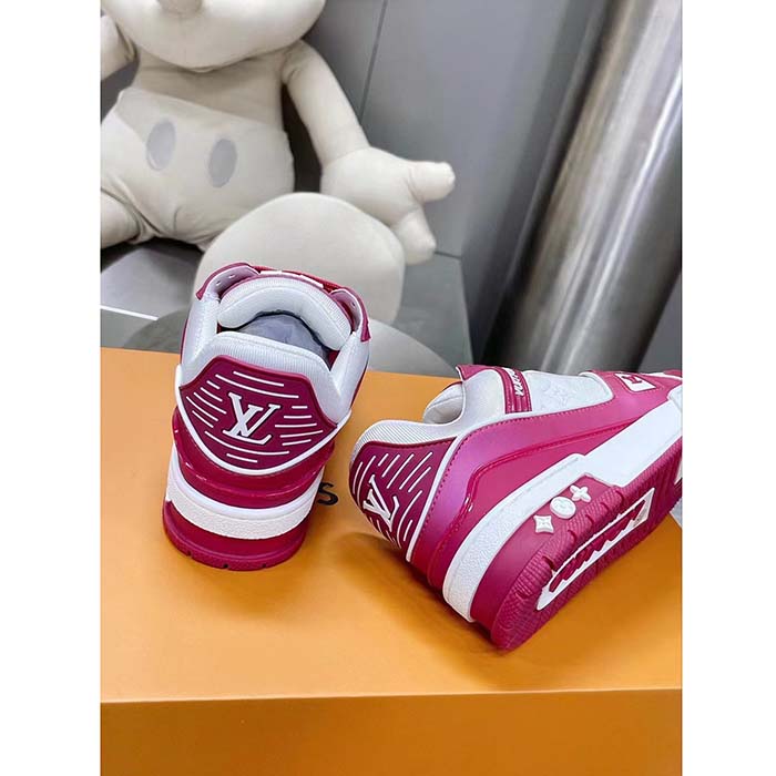 Louis Vuitton Unisex LV Trainer Sneaker Fuchsia Mix Materials Rubber Outsole Initials Monogram Flowers (13)