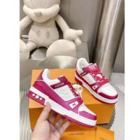 Louis Vuitton Unisex LV Trainer Sneaker Fuchsia Mix Materials Rubber Outsole Initials Monogram Flowers (4)