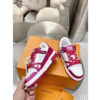 Louis Vuitton Unisex LV Trainer Sneaker Fuchsia Mix Materials Rubber Outsole Initials Monogram Flowers (4)