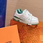 Louis Vuitton Unisex LV Trainer Sneaker Green Grained Calf Leather Rubber Initials - Image 2