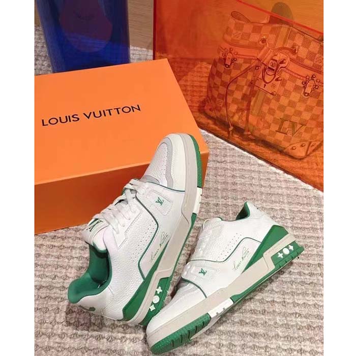 Louis Vuitton Unisex LV Trainer Sneaker Green Grained Calf Leather Rubber Initials (5)