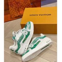 Louis Vuitton Unisex LV Trainer Sneaker Green Printed Calf Leather Rubber Outsole Initials (7)