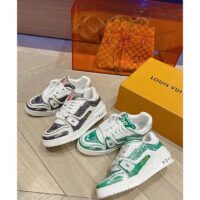 Louis Vuitton Unisex LV Trainer Sneaker Green Printed Calf Leather Rubber Outsole Initials (7)
