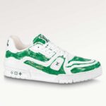 Louis Vuitton Unisex LV Trainer Sneaker Green Printed Calf Leather Rubber Outsole Initials
