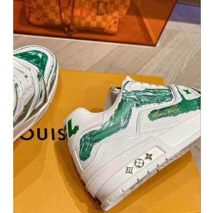 Louis Vuitton Unisex LV Trainer Sneaker Green Printed Calf Leather Rubber Outsole Initials (9)