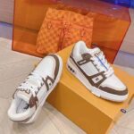 Louis Vuitton Unisex LV Trainer Sneaker Moka Brown Nubuck Grained Calf Leather Rubber Initials - Image 5