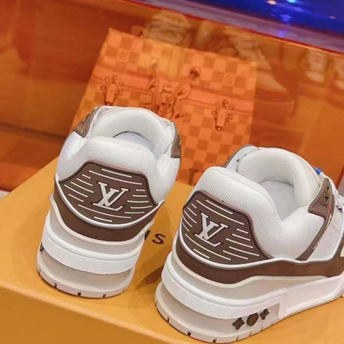 Louis Vuitton Unisex LV Trainer Sneaker Moka Brown Nubuck Grained Calf Leather Rubber Initials (10)