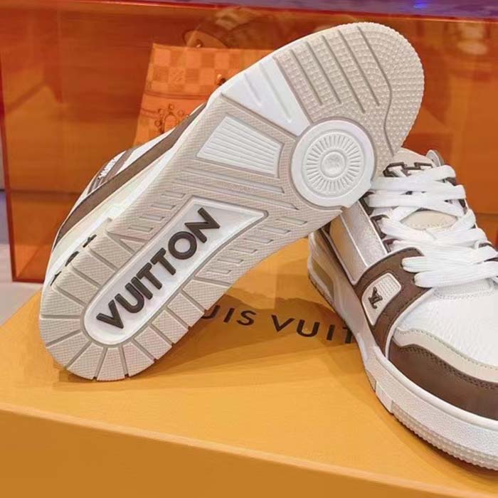 Louis Vuitton Unisex LV Trainer Sneaker Moka Brown Nubuck Grained Calf Leather Rubber Initials (2)