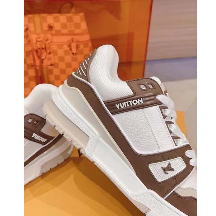 Louis Vuitton Unisex LV Trainer Sneaker Moka Brown Nubuck Grained Calf Leather Rubber Initials (4)