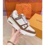 Louis Vuitton Unisex LV Trainer Sneaker Moka Brown Nubuck Grained Calf Leather Rubber Initials - Image 9