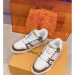 Louis Vuitton Unisex LV Trainer Sneaker Moka Brown Nubuck Grained Calf Leather Rubber Initials - Image 3