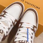 Louis Vuitton Unisex LV Trainer Sneaker Moka Brown Nubuck Grained Calf Leather Rubber Initials - Image 7