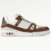 Louis Vuitton Unisex LV Trainer Sneaker Moka Brown Nubuck Grained Calf Leather Rubber Initials (8)