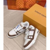 Louis Vuitton Unisex LV Trainer Sneaker Moka Brown Nubuck Grained Calf Leather Rubber Initials (8)