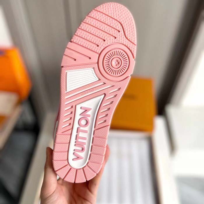 Louis Vuitton Unisex LV Trainer Sneaker Pink Mix Materials Rubber Initials Monogram Flowers (13)