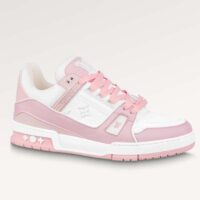 Louis Vuitton Unisex LV Trainer Sneaker Pink Mix Materials Rubber Initials Monogram Flowers (6)