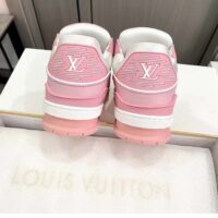 Louis Vuitton Unisex LV Trainer Sneaker Pink Mix Materials Rubber Initials Monogram Flowers (6)