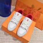 Louis Vuitton Unisex LV Trainer Sneaker Red Grained Calf Leather Rubber Initials - Imagen 6