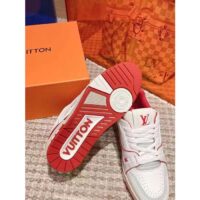 Louis Vuitton Unisex LV Trainer Sneaker Red Grained Calf Leather Rubber Initials (3)