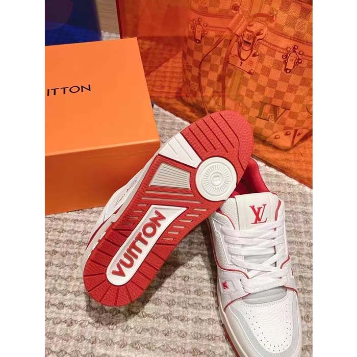 Louis Vuitton Unisex LV Trainer Sneaker Red Calf Leather Rubber Outsole Initials (3)