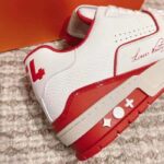 Louis Vuitton Unisex LV Trainer Sneaker Red Grained Calf Leather Rubber Initials - Imagen 10
