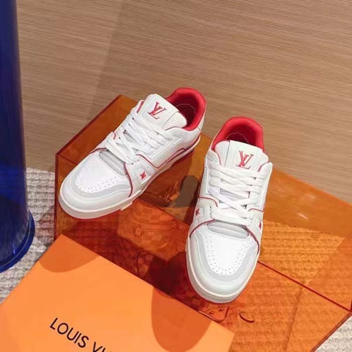 Louis Vuitton Unisex LV Trainer Sneaker Red Calf Leather Rubber Outsole Initials (6)