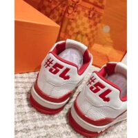 Louis Vuitton Unisex LV Trainer Sneaker Red Grained Calf Leather Rubber Initials (3)